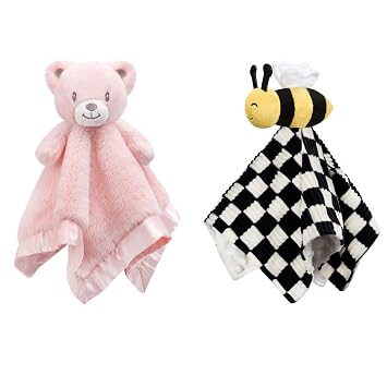 Bear+Bee Baby Security Blanket Soft Baby Lovey Fluffy Blanket for Girls Lovie Snuggle Toy Baby Cuddly Bear Stuffed Gift for Newborn Infants, Full