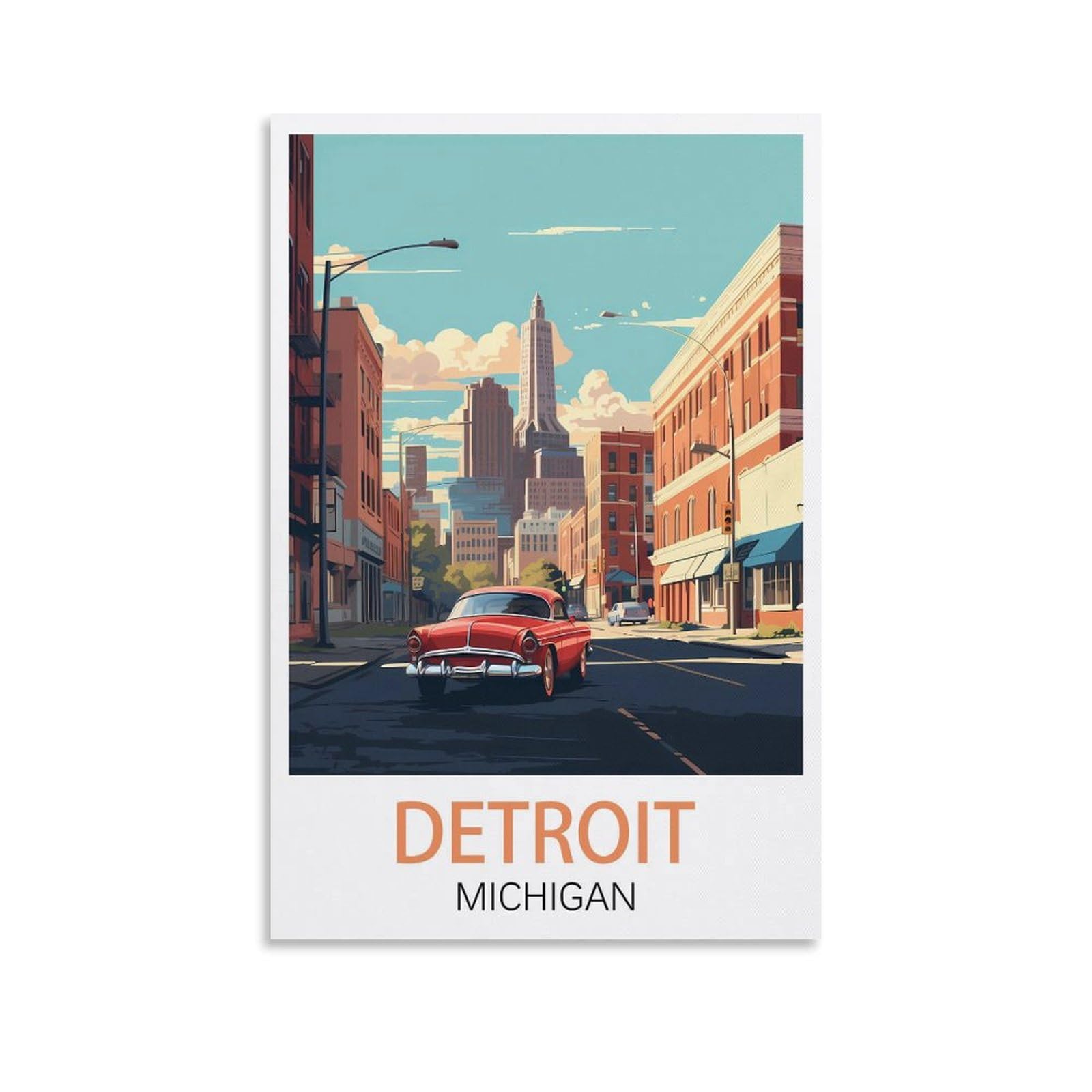 Rylvlrie Detroit Michigan Vintage Travel Posters 08x12inch(20x30cm) Canvas Poster Wall Art Living Room Home Decor