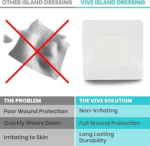 Miniatura 6 de Vive Care Island Dressing - Paquete de 15 almohadillas de gasa estériles 4 x 4 para heridas - Vendajes flexibles de borde adherente antiadherente