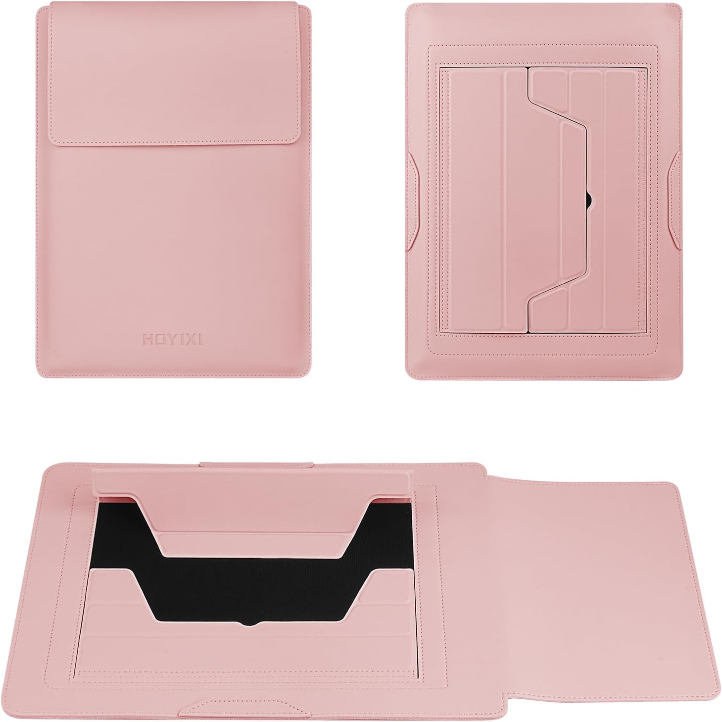 HoYiXi 15.6" Laptop Sleeve Case PU Leather with Stand Compatible with MacBook Pro 16/15.4'' MacBook Pro 15, Mac Air 15/ Dell, Matebook,Asus,15-16'' Laptop Bag,(Patent Pending),Pink