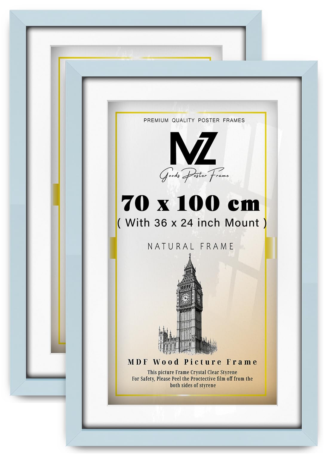 MZ GOODS pack of 2 MDF Premium Wall Hanging Frame (70 x 100 cm) With (36 x 24 Inch) White Mount Engineered Wood | 40X28 Inch Certificate, Painting, Professional Display [ Light Grey ]