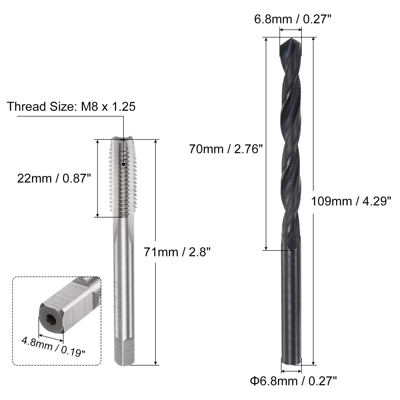 Kit Taraud Et Foret M8 X 1,25 - HSSG, Acier M2, Pour Métal, Bois, Plastique