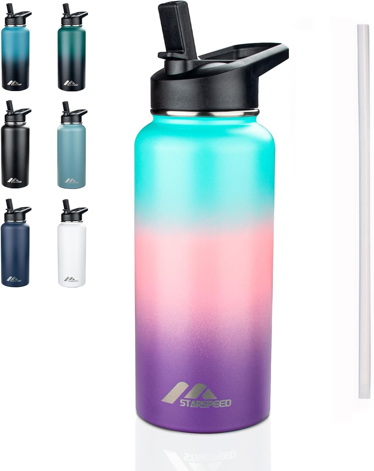 StarSpeed 32oz Insulated Water Bottle with Straw Lid, Stainless Steel Double Walled Vacuum Water Flask, Wide Mouth Sports Water Bottle for Gym Camping Hiking, Hydrangea