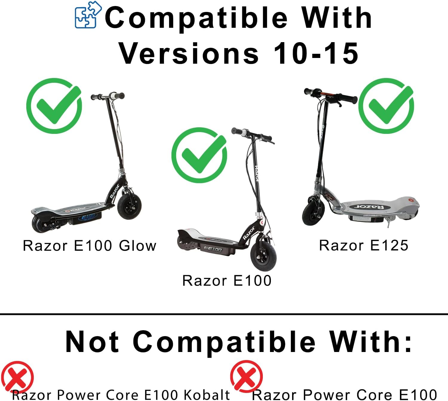 AlveyTech Premium 24 Volt Battery Pack for Razor E100, E100 Glow, and E125 Electric Scooters (5 Ah, Versions 10-15) - Replacement Set of 2 Rechargeable AGM Batteries with Wiring Harness