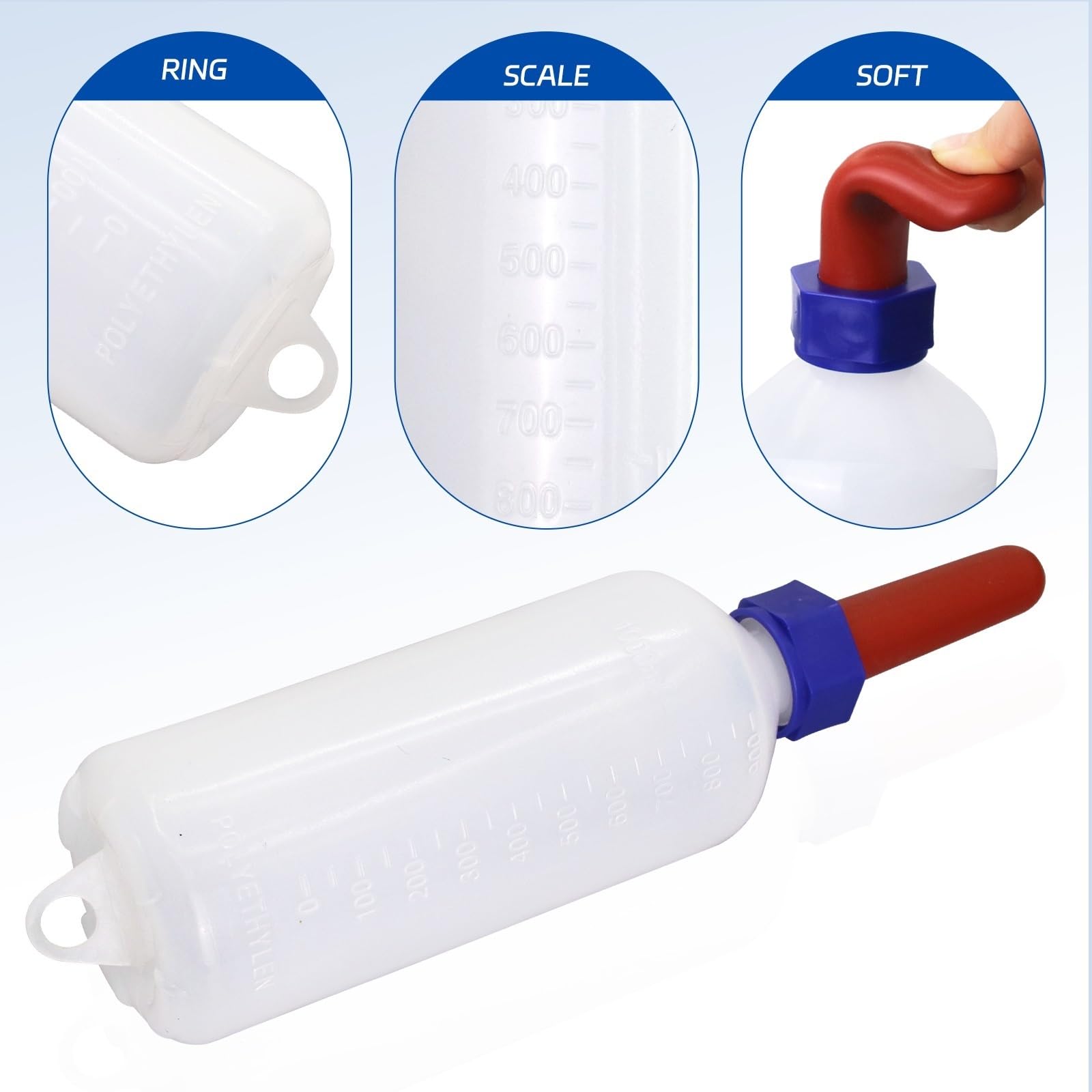 Biberon per agnelli 1/2 PZ 1000ml Biberon for Vitelli, Pecore, Agnelli, Maialini, for Latte di Vitello, con Tettarella, Alimentazione Animali da Fattoria(1000ml-2pcs)
