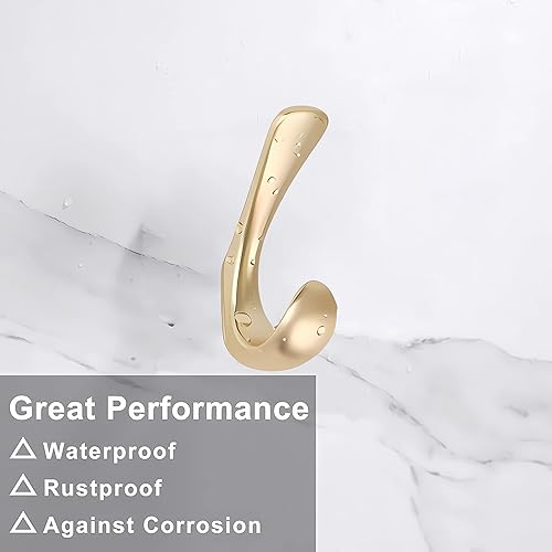 Miniatura 4 de Paquete de 4 ganchos de toalla dorados cepillados para baños montados en la pared, tornillos de aleación de zinc, ganchos para bata para pared,