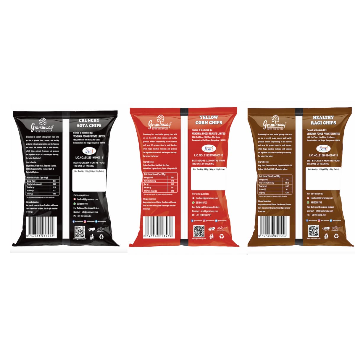 Graminway Ragi Chips -100gm , SOYA Chips - 100gm and Corn Chips - 100gm 3 X 100gm - Image 2 thumbnail