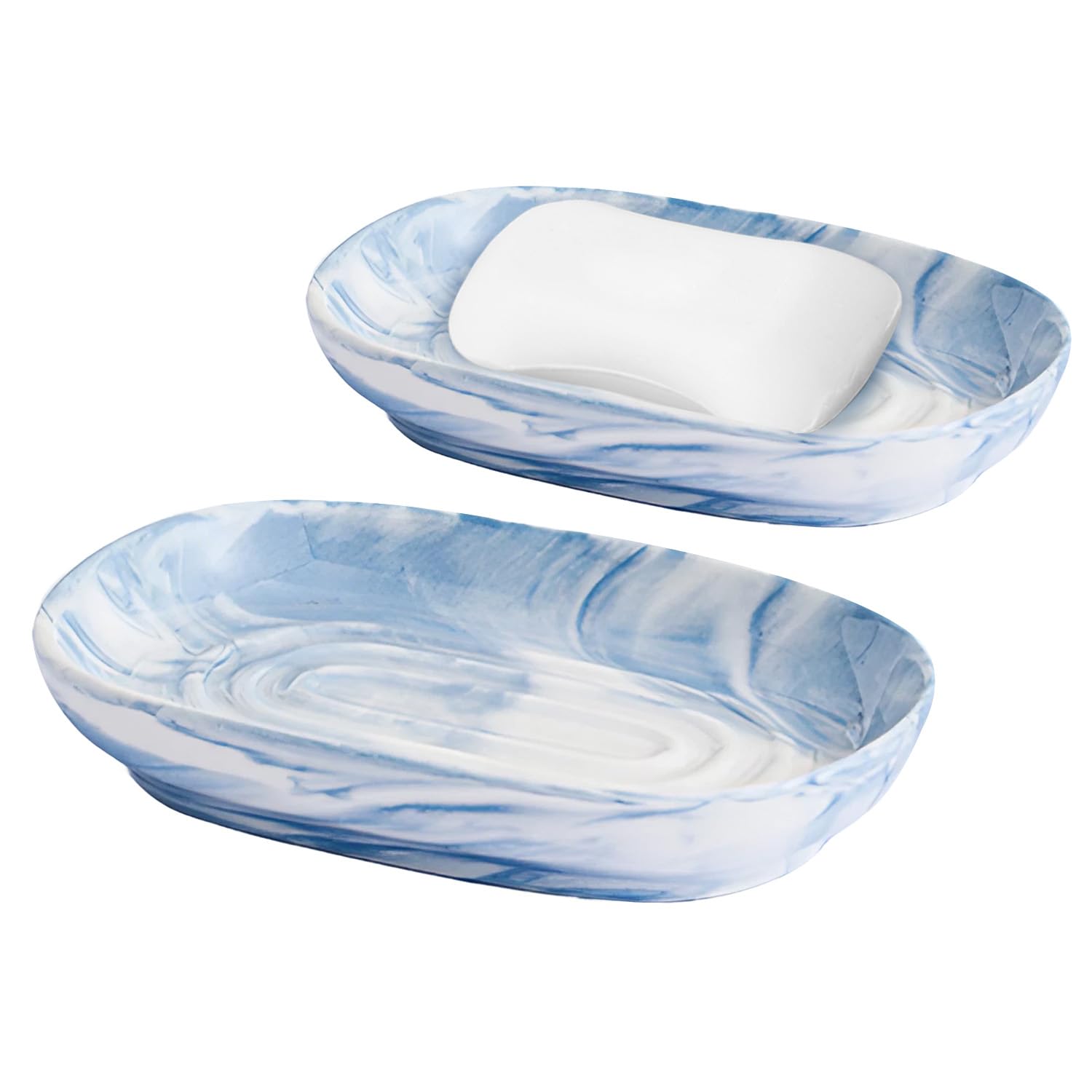Ceramic Soap Dish Grey Bathroom Accessories, Anti-Slip Soap Holder, Soap Dishes for Bathroom, Easy to Clean, Durable and Stylish Soap Box for Shower, Kitchen, and Bathroom (Blue)