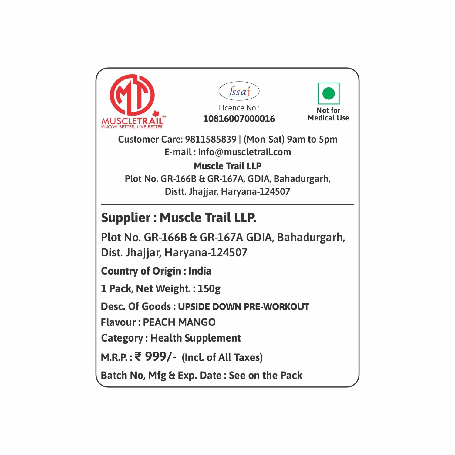 Muscle Trail Upside Down Pre-Workout Supplement, Fruit Punch Flavour, 150g | Caffeine | Theanine | Alanine | Citrulline (150g) — Amazon image 9