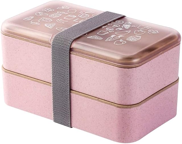 Bento Box Lunch Box 2 Tiers BPA Free with Reusable Cutlery Japanese Style Lunch Boxes for Microwave Freezer Dishwasher Bento Lunch Box for Kids Adults (Pink)