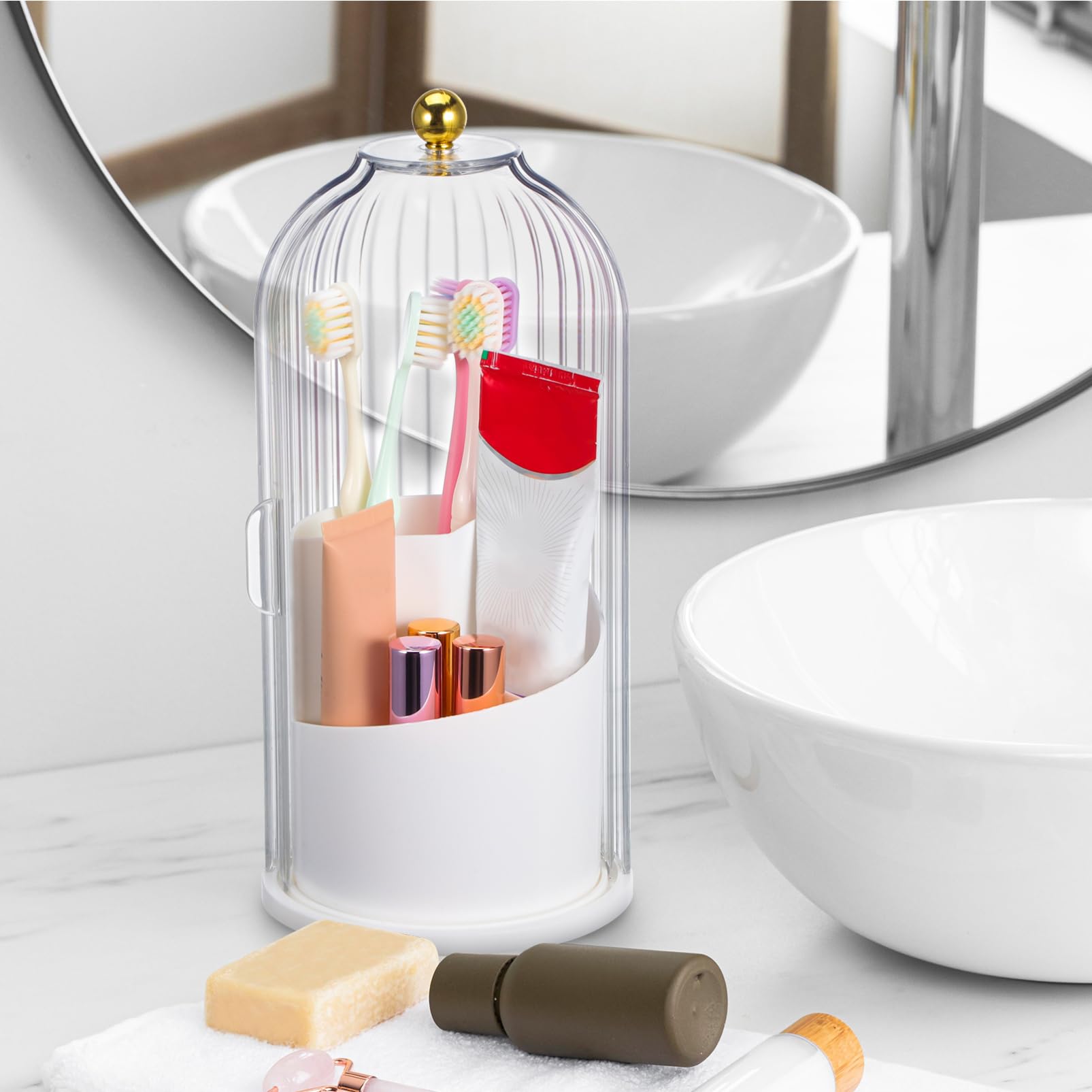 Kosmetikpinsel Behälter Mit Deckel Make-up Pinselhalter Stehender Drehbar Für Schminktisch Und Badezimmer Transparenter Pinsel Organizer Für Arbeitsplatte