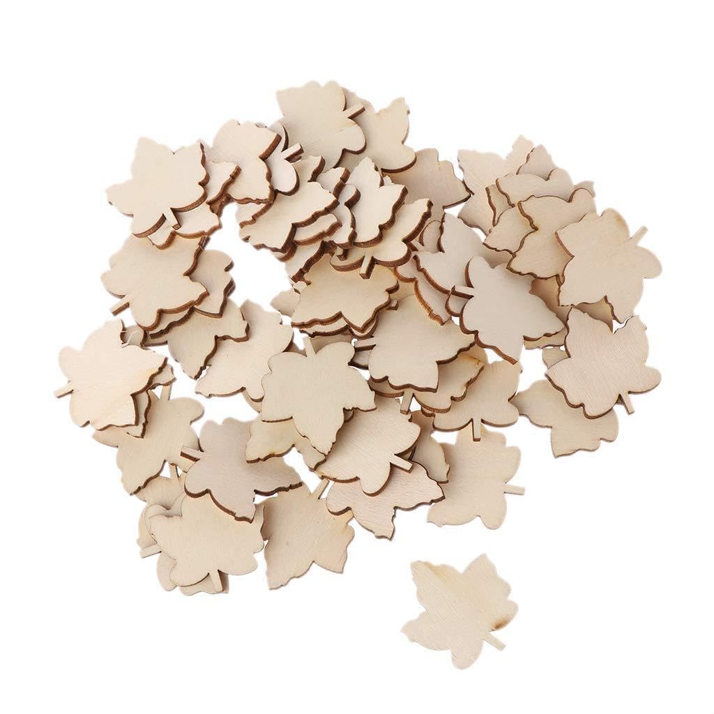 NEWFT 50Pcs Wooden Maple Leaves Wood Slices Buttons Craft Scrapbooking