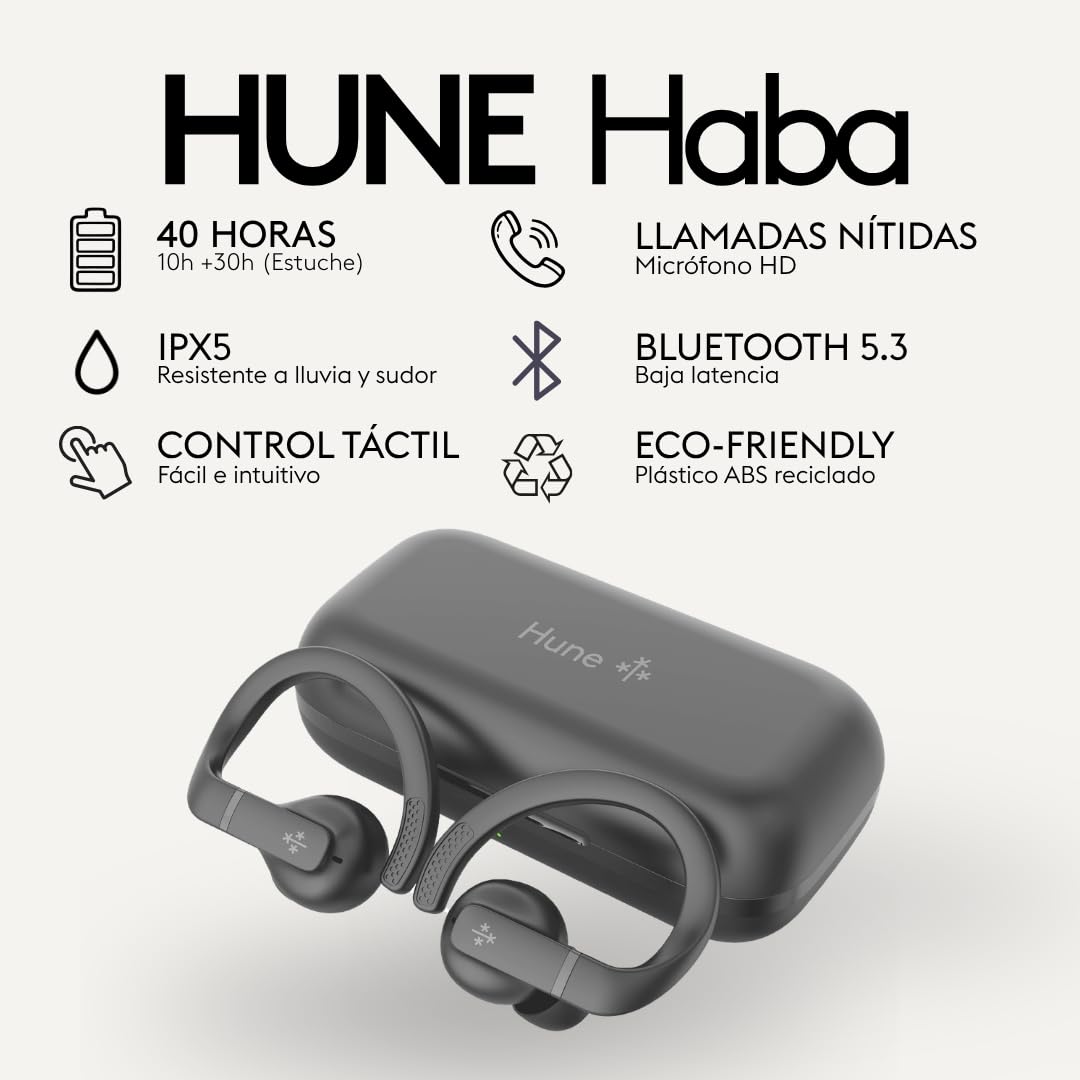 HUNE Écouteurs de sport sans fil TWS Bluetooth 5.4, 40 h d'autonomie, IPX5 résistants à l'eau, microphone HD, idéal pour la gym et la course à pied