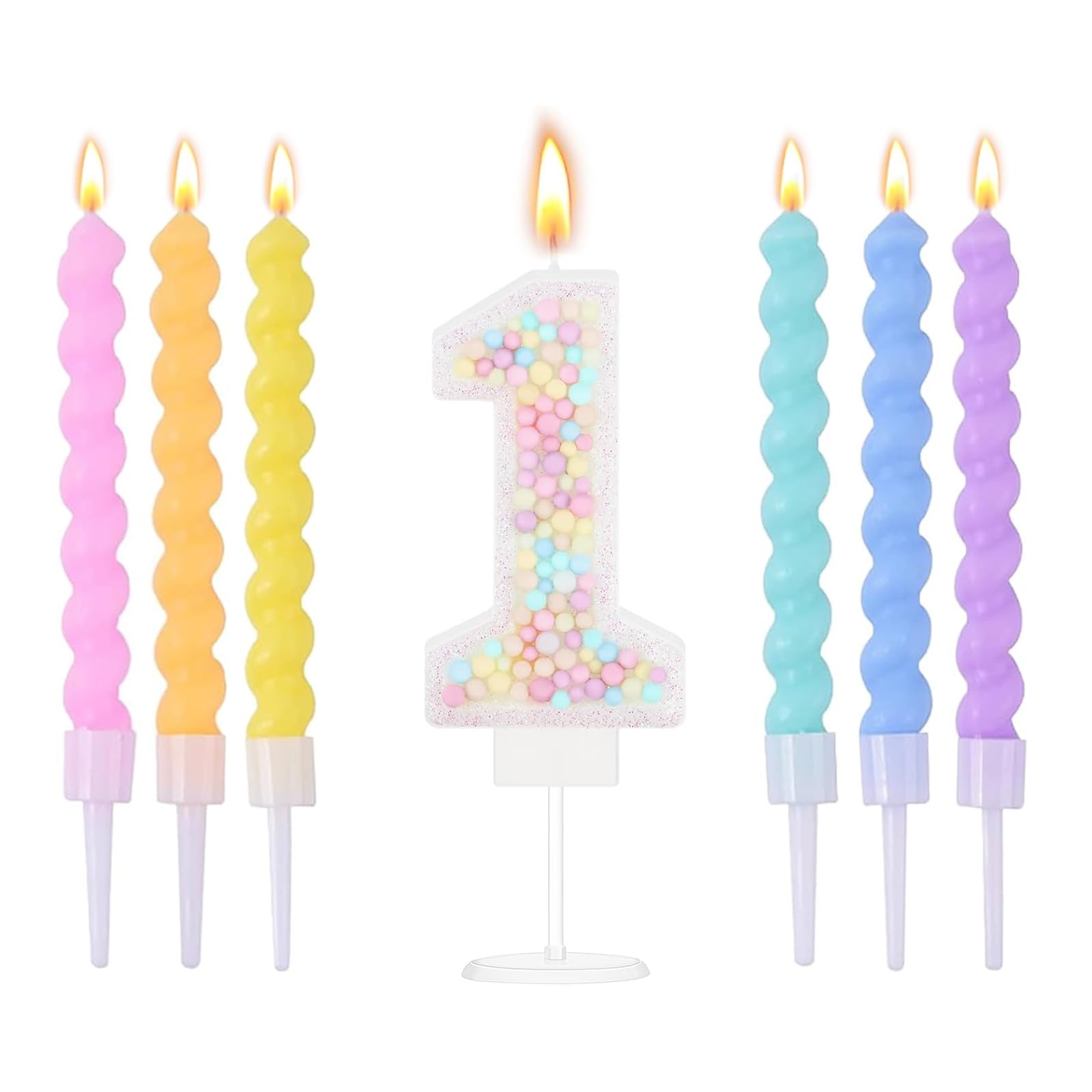 Ovaletta 6 Stück Bunte Geburtstagskerzen Zahlen 1 – Macaron Farbige Kerzen für Kuchen & Torte, Party Deko, Geburtstagsdekoration – Geburtstagskerze 1 für Geburtstagsfeier