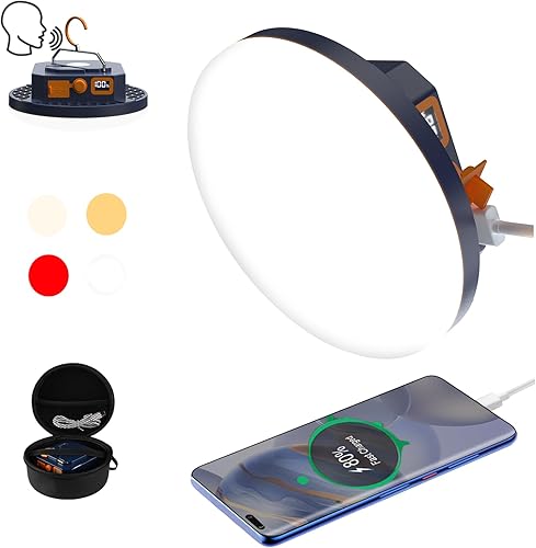 Luz de campamento recargable de 10000 mAh con control de voz - 4000LM 3000K4500K6500K Linterna LED portátil, IPX4 impermeable para camping,