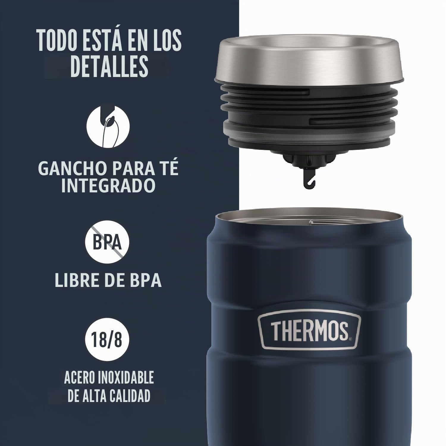 Thermos Vaso de viaje de acero inoxidable King, 1 unidad (paquete de 1), azul mate