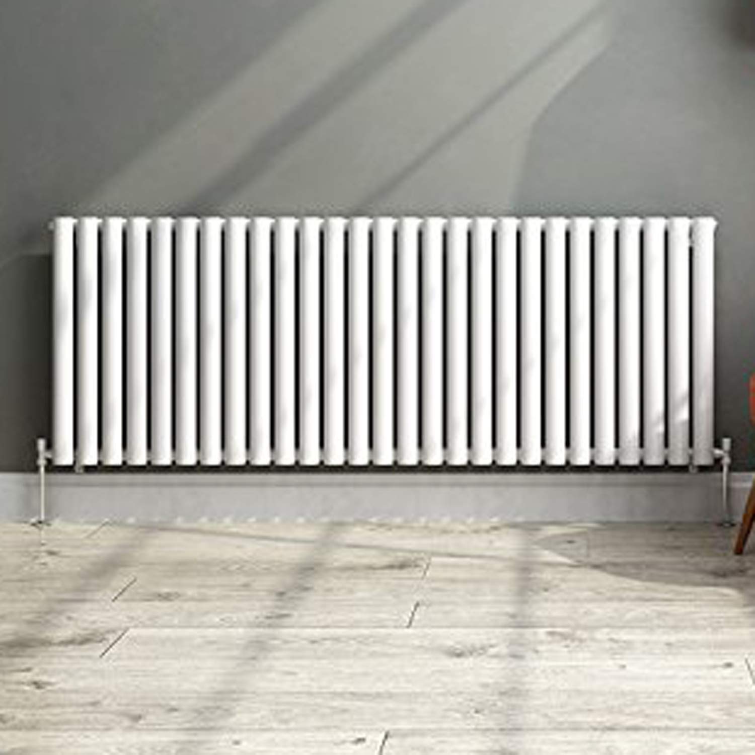 iBathUK Strata Wall-Mounted Horizontal Single Oval Panel Radiator, 27 Column Steel High Thermal Output Hydronic Central Heating, Designer Modern Radiator in Matt White, 600 × 1593mm