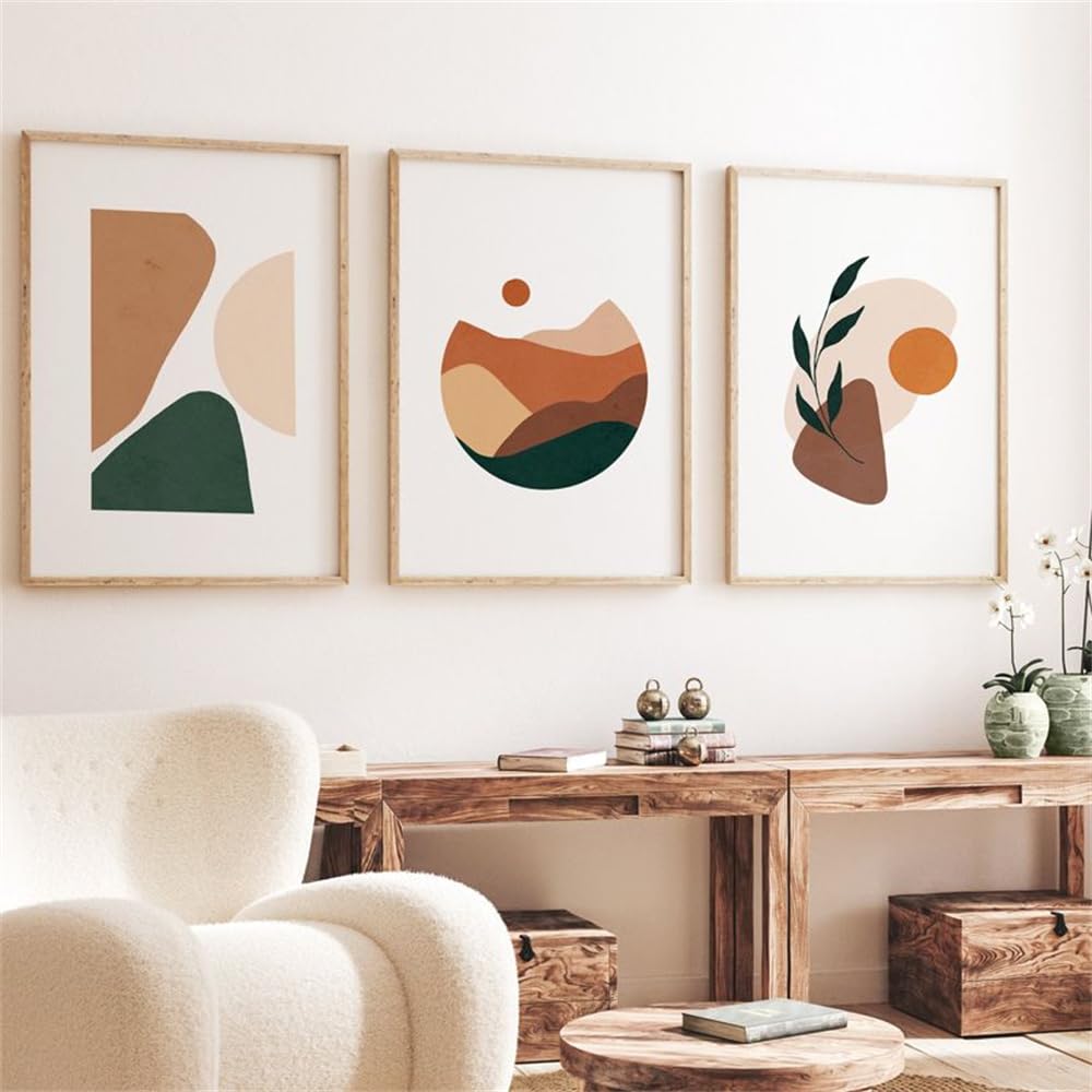 WBYZAC Wall Pictures-Boho Abstract Geometry Sun Mountain Leaf Plant Wall Art Print Canvas Painting Poster Wall Picture Living Room Kitchen Home Decor-40 * 50cm*3PCS (No Frame)