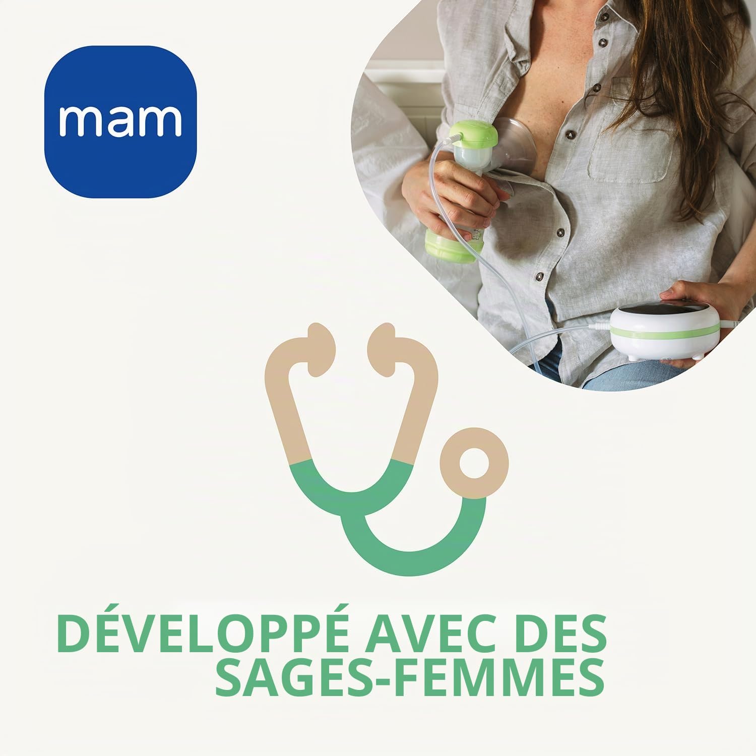 Mam Tire-lait 2 en 1 électrique et manuel, pour l'allaitement maternel, avec biberons et récipients de conservation, 0+ mois