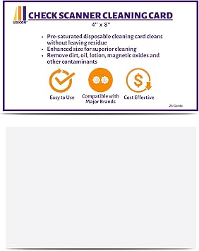 UBICON Check Scanner Cleaning Card - Enhanced Length and Width for Effective Cleaning, Compatible with Major Brands Including Panini and Digital, Presaturated - 4" x 8" 25