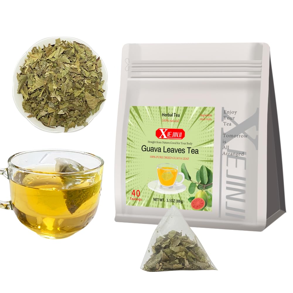 XIEJINJIGuava Leaf Tea Bags, 40 Count, Hojas De Guayaba, Made from 100% Natural Guava Leaves, No Flavoring & No Additives & Caffeine Free, Pyramid Clear Filter Teabag