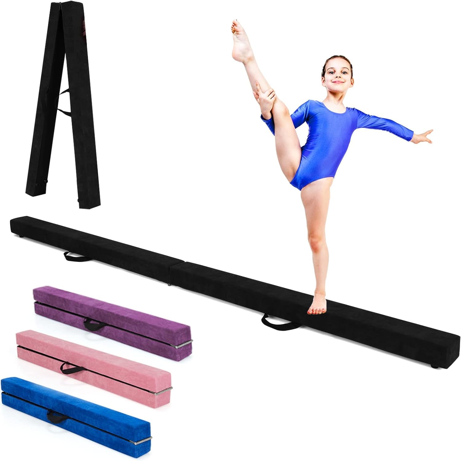 RELAX4LIFE Barra de Equilibrio Gimnasia Plegable 210 cm, Viga de Equilibrio con Patas Elevadas y Asas de Transporte, Viga de Equilibrio de EPE y Pino para Niños, 210x10x6,5cm (Negro)