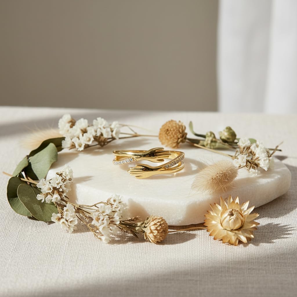 925 Sterling Silver 10K 14K 18K Real Gold Hug Rings for Women Custom Birthstone Hugging Hands Open Ring for Women Men Promise Rings Personalized Jewelry Mothers Day Gifts for Mom Wife