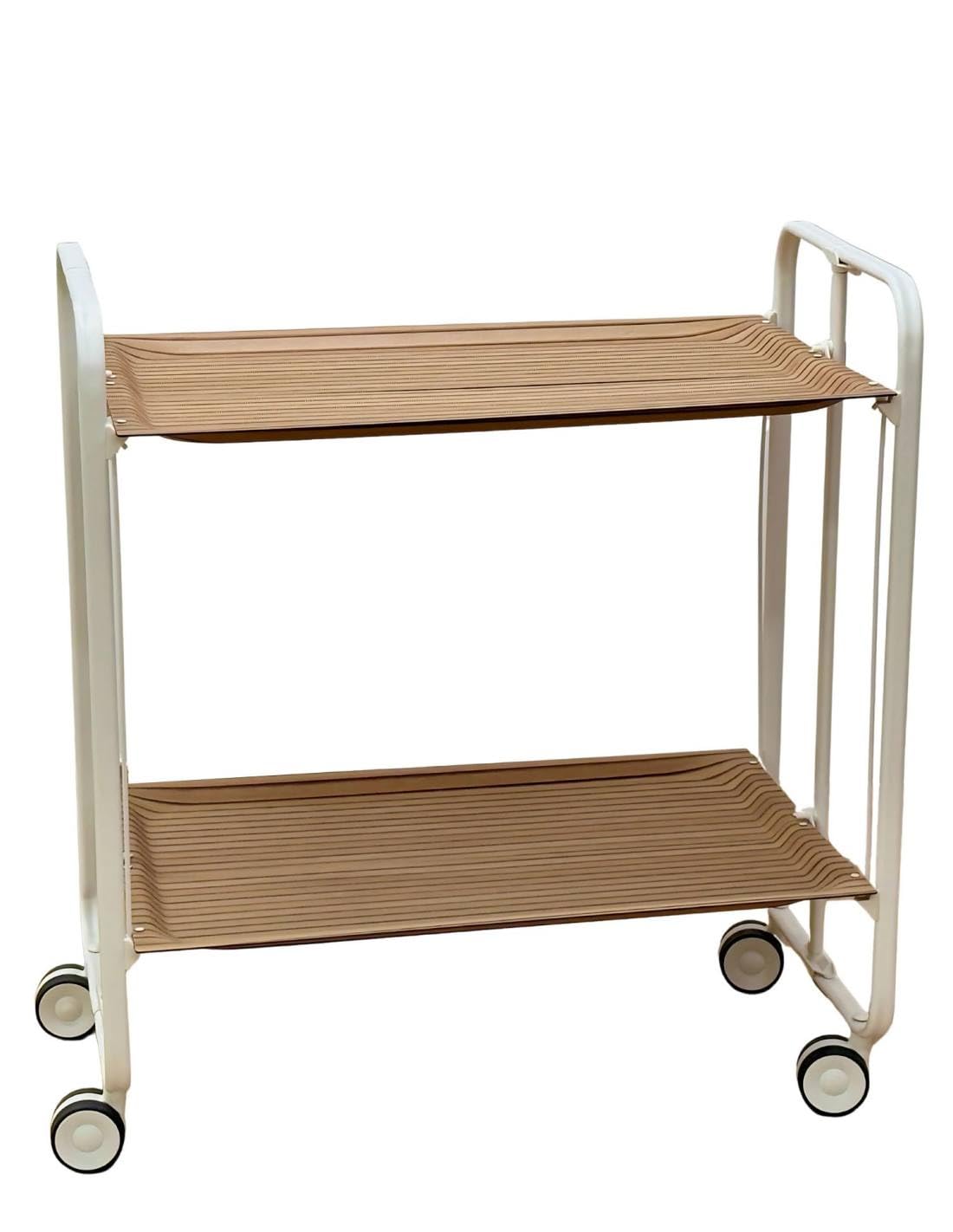 DON HIERRO - Carrito auxiliar plegable BAUHAUS con ruedas – Armazón metálico blanco, 2 niveles, 4 posiciones ajustables-Alistonado