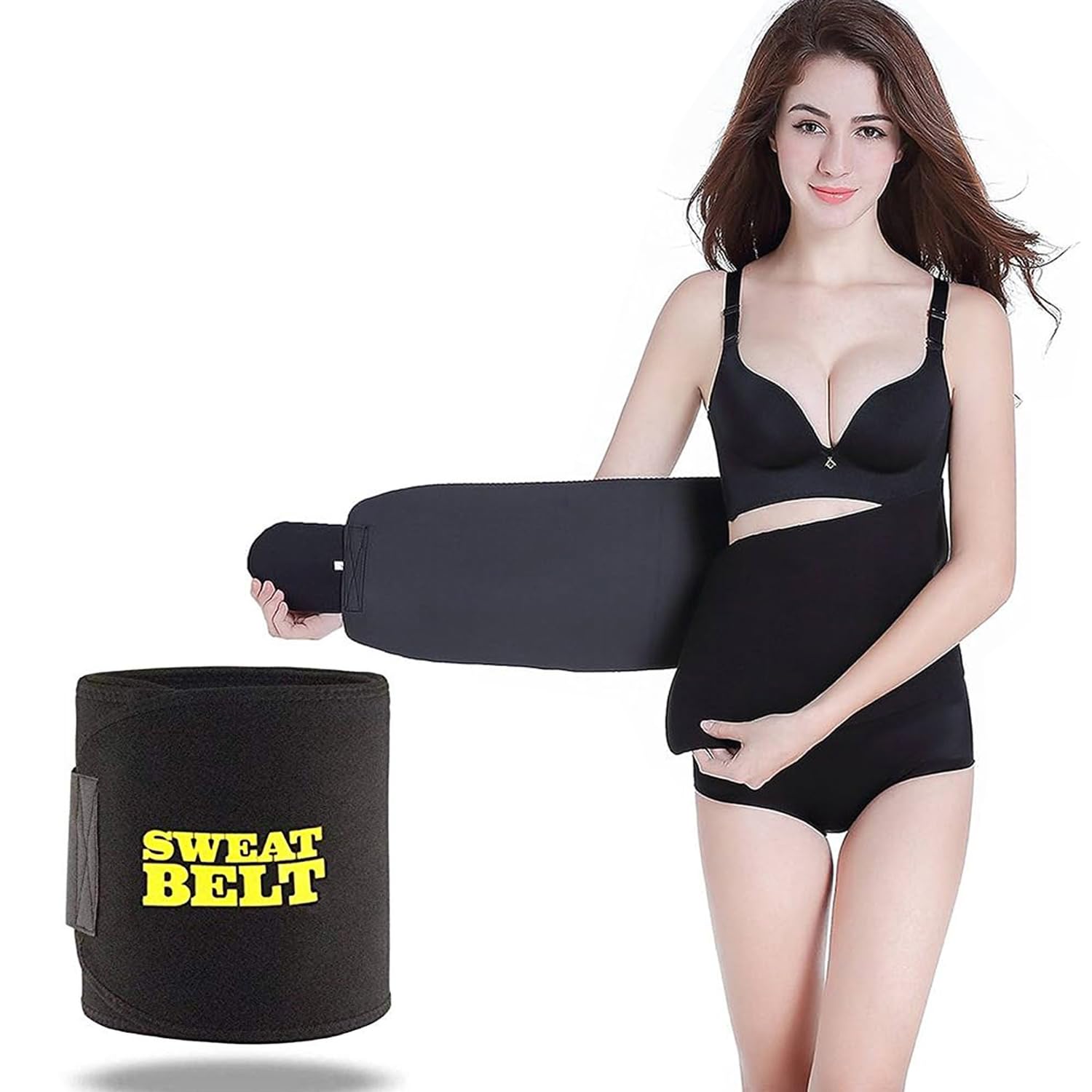 Sweat Slim Belt for Men and Women Ultimate Back Support, Tummy & Stomach Fat Reduction/Control, Workout and Fitness Black-image-37