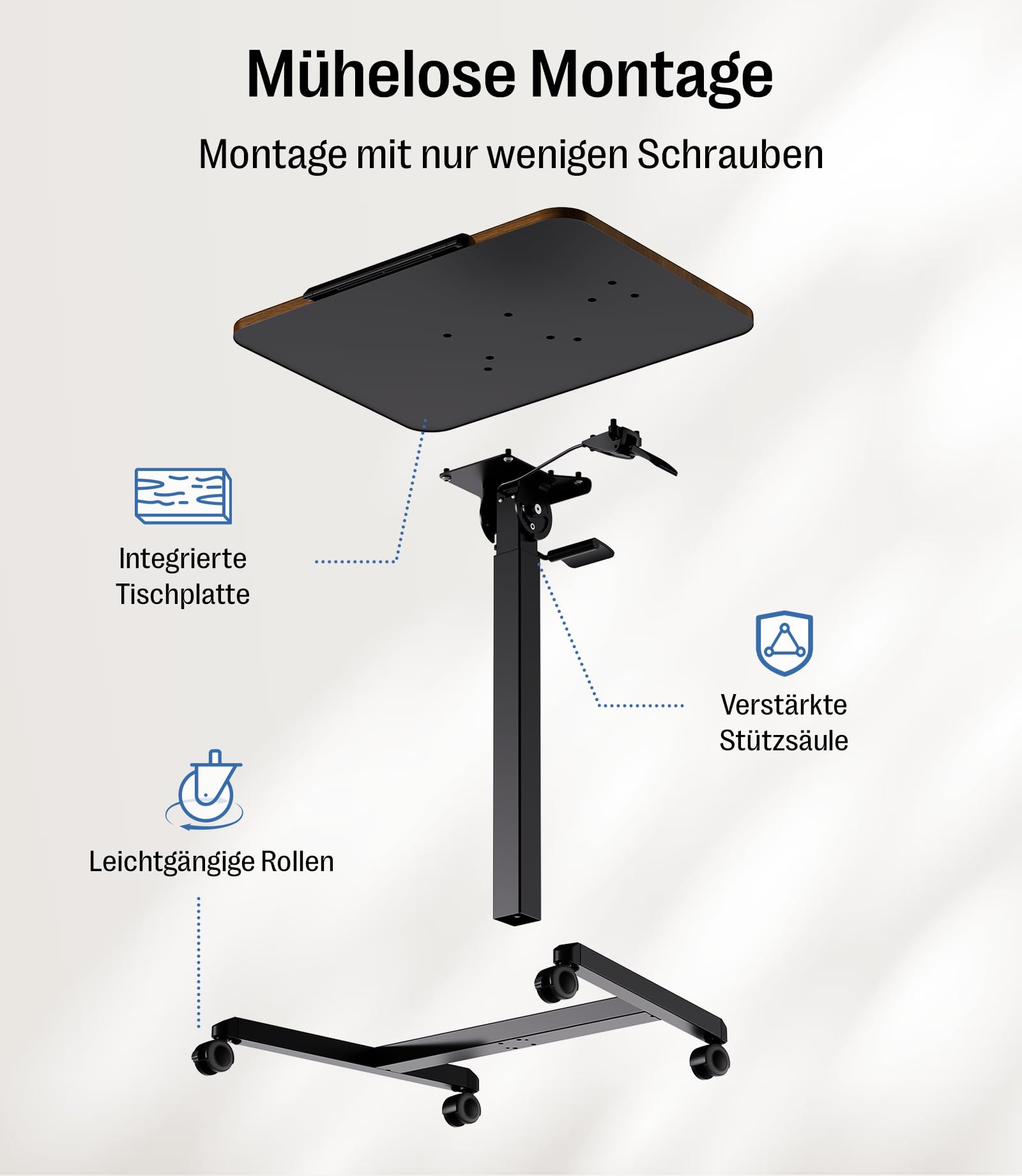 MAIDeSITe Fit Pro Mesa Auxiliar con Ruedas para Ordenador, Mesa Elevadora de Altura de 76 a 110 cm, Pequeña Mesa Elevadora Neumática con Tablero abatible de 90° para Sofá Cama Salón Dormitorio
