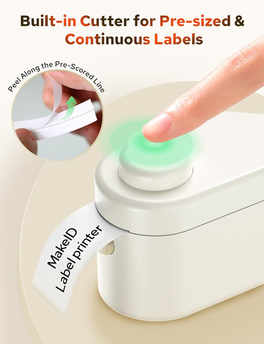 Makeid L1-C Máquina etiquetadora inteligente con cinta - Mini etiquetadora Bluetooth, portátil y recargable, compatible con cintas impermeables de 9/12/16 mm - para el hogar, la oficina y la organización escolar