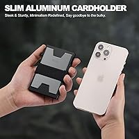 Vista 45 de Cartera delgada de aluminio para hombre, placa trasera expandible duradera, bloqueo RFID, billetera desplegable de metal minimalista, con capacidad