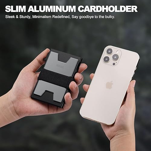 Miniatura 45 de Cartera delgada de aluminio para hombre, placa trasera expandible duradera, bloqueo RFID, billetera desplegable de metal minimalista, con capacidad