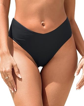 Zmart Women V-Cut Cheeky High Cut Mid Waist Bikini Bottoms | Mid Waist Design, Full Lining, V Front, Slimming Vibes