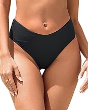 Zmart Women V Cut Cheeky Bikini Bottoms - Mid Waist High Cut Swim Bathing Suit Bottoms V Front Swimsuit