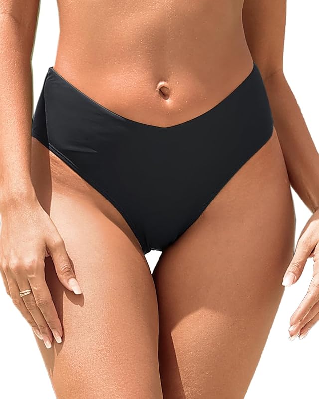 Zmart Women V Cut Cheeky Bikini Bottoms - Mid Waist High Cut Swim Bathing Suit Bottoms V Front