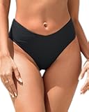 Zmart Women V Cut Cheeky Bikini Bottoms - Mid Waist High Cut Swim Bathing Suit Bottoms V Front Swimsuit