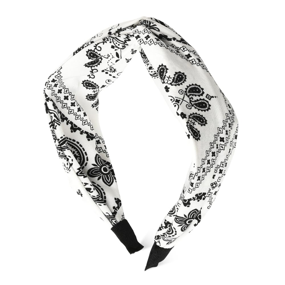 Xiyantiji Bandana Stirnband Für Frauen – Weiß Mit Paisley-Muster, Knotbar, Breit & Rutschfest Im Boho-Style