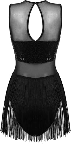 Miniatura 6 de Vestido de baile latino sin mangas con borlas de lentejuelas brillantes para mujer, disfraz de samba, leotardo con flecos