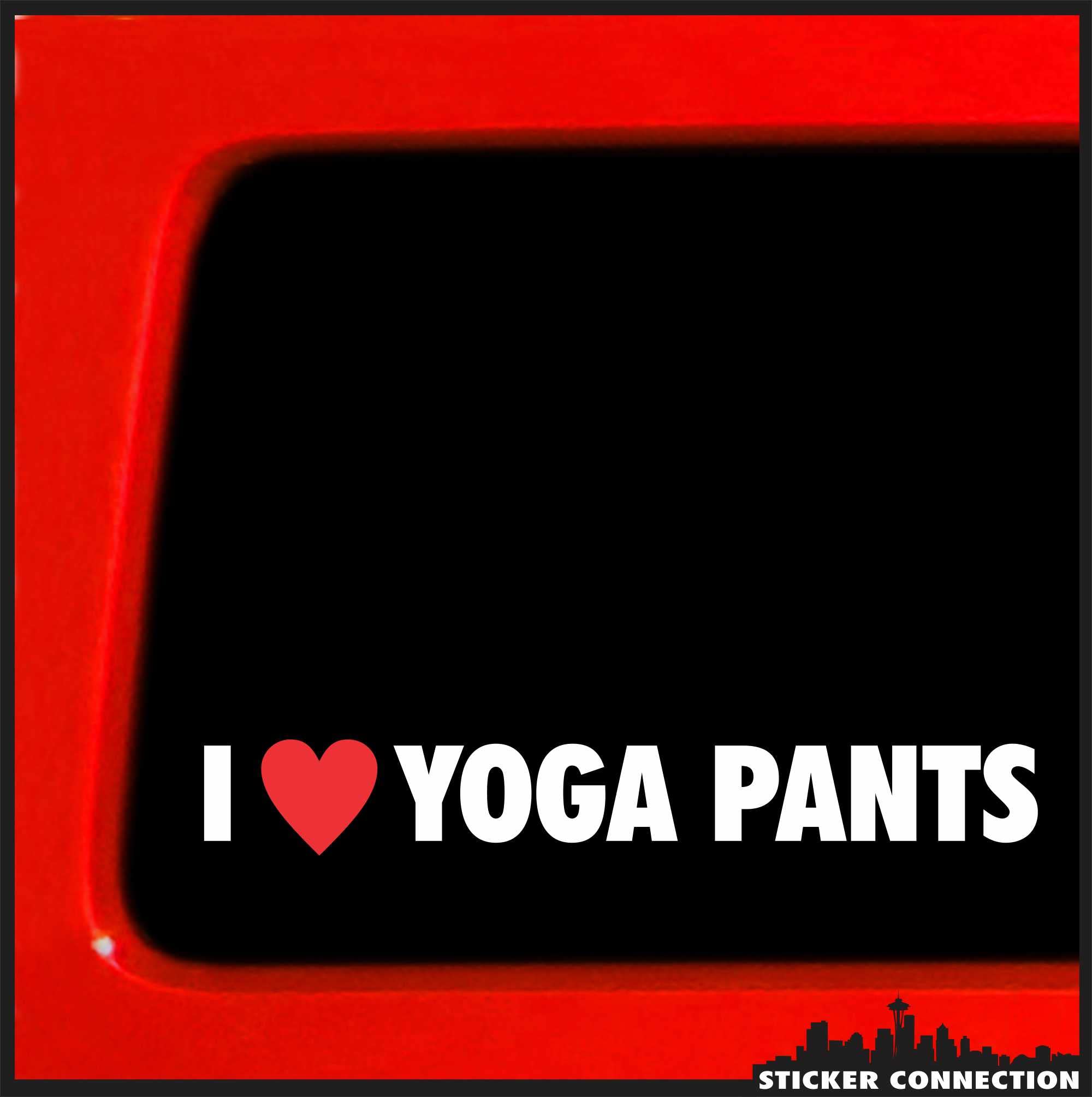Sticker Connection | I Heart Yoga Pants | Bumper Sticker Vinyl Decal for Car, Truck, Window, Laptop, Windshield | 1.5"x8" (White)