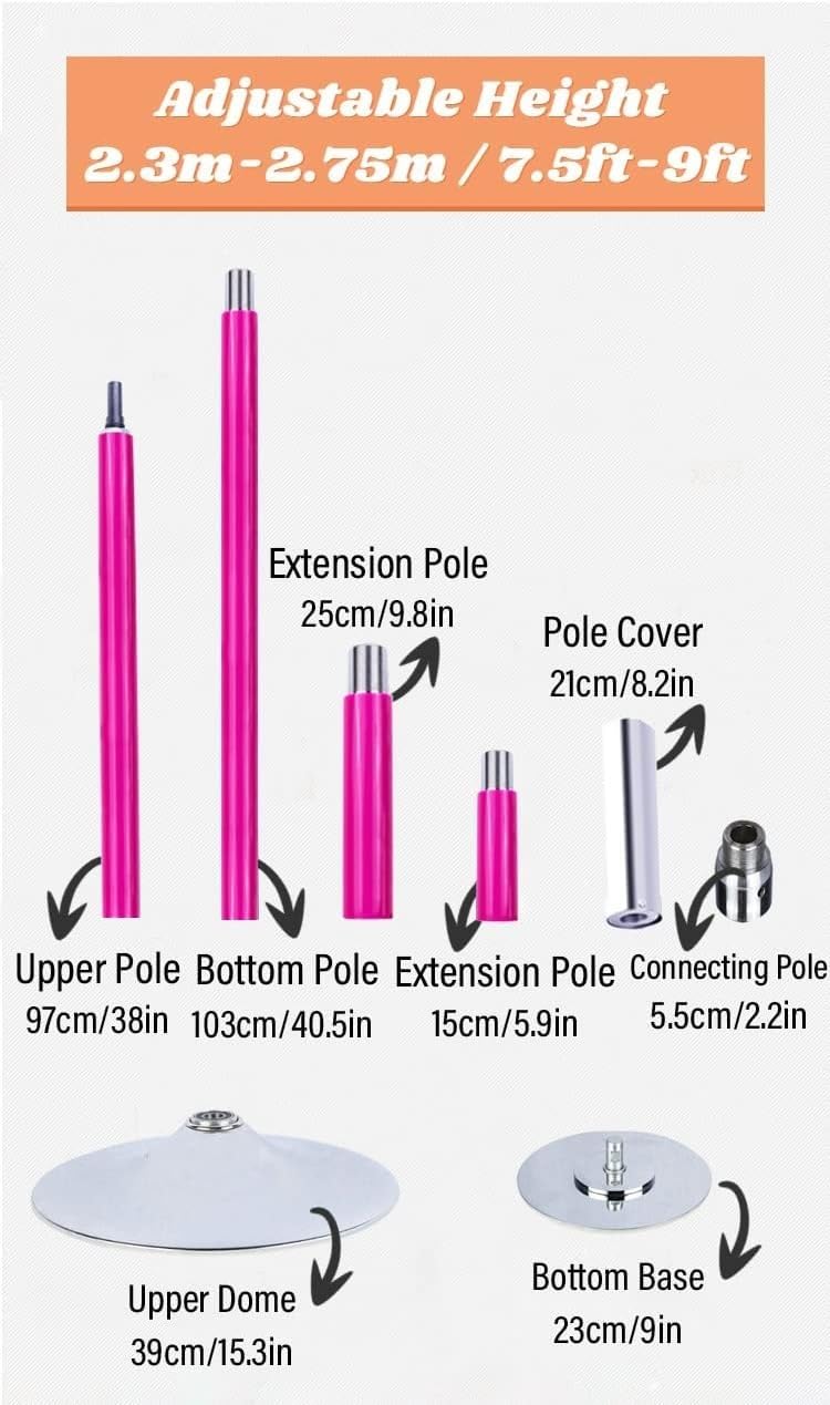 Tanzstange, professionelle Stripper-Stange, verdicktes Silikon-Tanzstangen-Set, einstellbare Höhe von 7,5 bis 9 Fuß, 45 mm drehbare Tanzstange mit Verlängerung