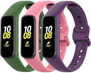 TKM 3 Pack Silicone Bands Compatible for Samsung Galaxy Fit E, Soft Sport Silicone Replacement Straps Wristbands for Galaxy FitE SM-R375 Watch for Boys & Girls.(WATCH IS NOT INCLUDED) (Pink/Green/Purple)