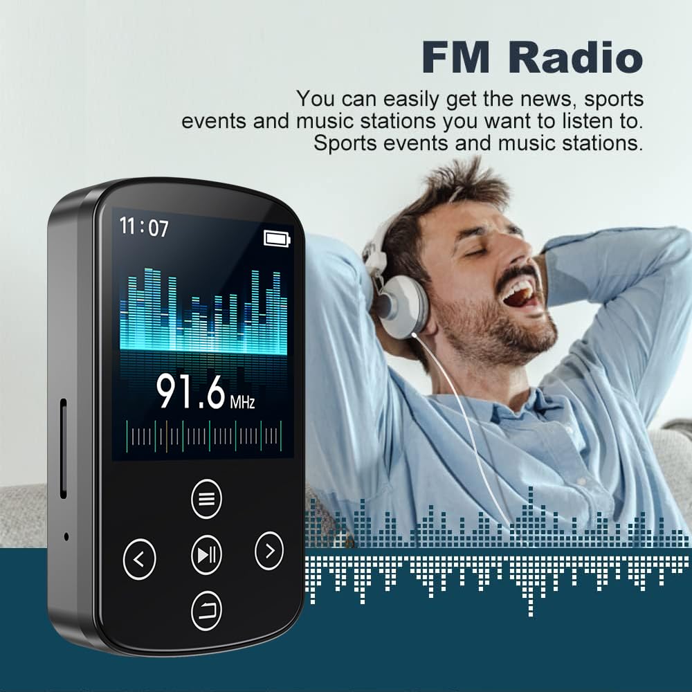 Lettore musicale portatile HiFi – Lettore MP3 con clip, touch screen, funzione OTG, scheda di memoria 64G inclusa (estensione 128G) – Alta fedeltà per audiofili