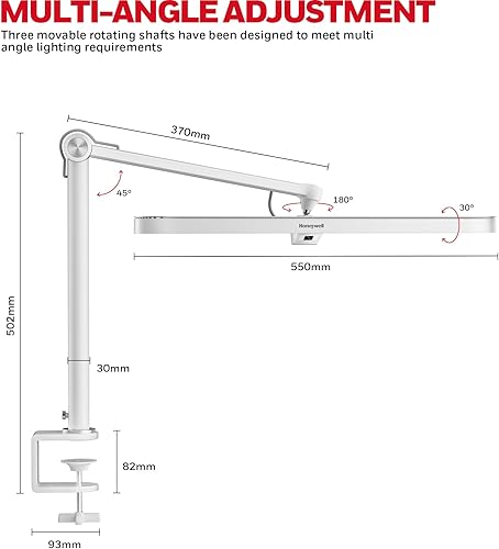 Miniatura 7 de Honeywell Lámpara LED de escritorio con abrazadera - 05B02 Sunturalux Clip en la luz de escritorio Cuidado de los ojos Luz natural 4000K 1300LM
