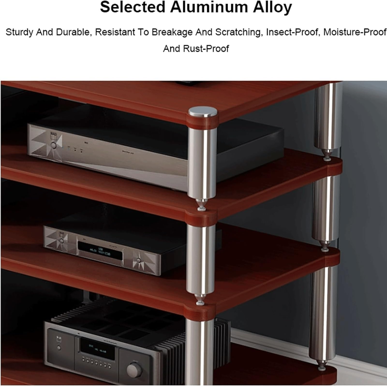 Stojaki stereo, nowoczesna wieża audio, stojak na media AV, drewniane półki piętrowe, 2-, 3- i 4-poziomowa półka audio, stojak na odtwarzacz multimedialny AV(Weiß,4 Tier)