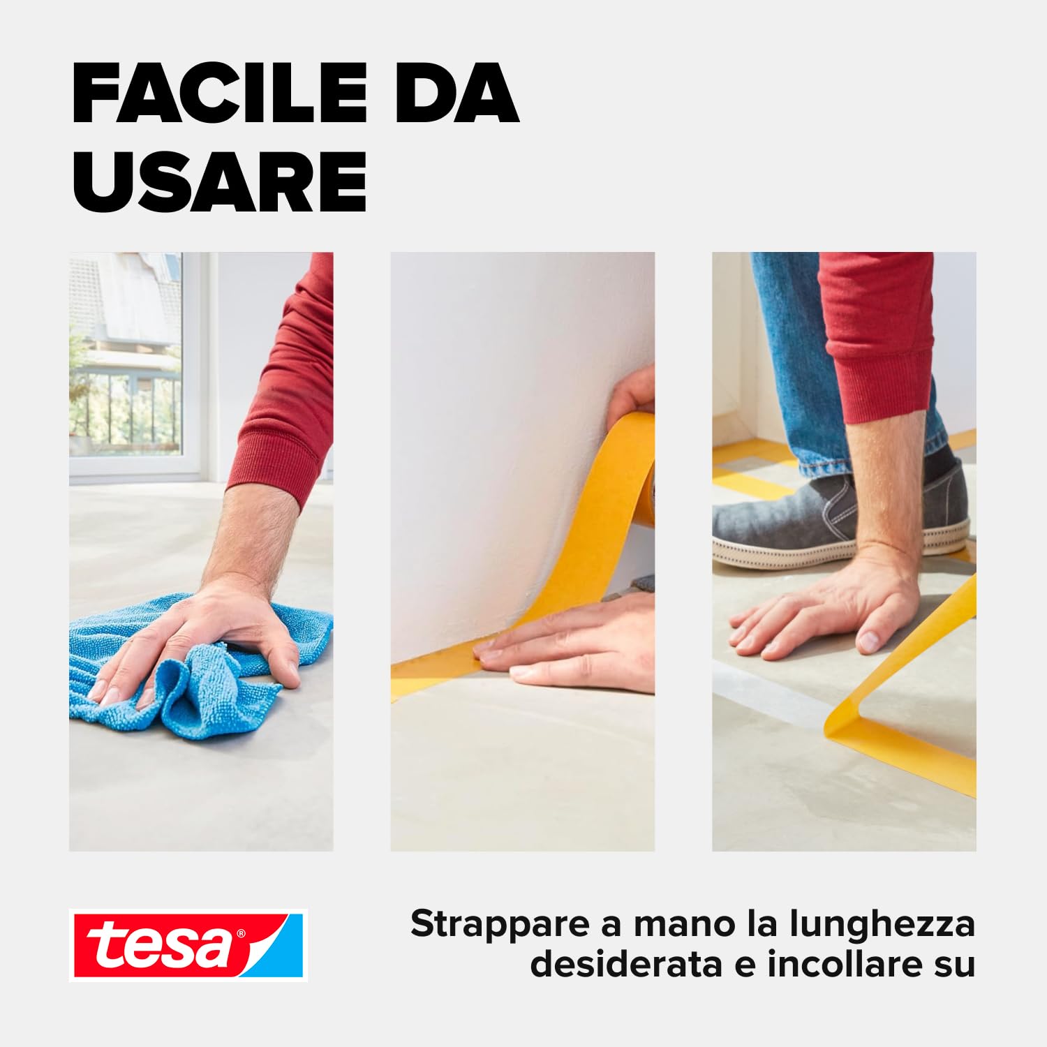 tesa Nastro adesivo extra forte in confezione da 6 pezzi – Nastro biadesivo per la posa di tappeti e rivestimenti in PVC – biadesivo – 10 m x 50 mm