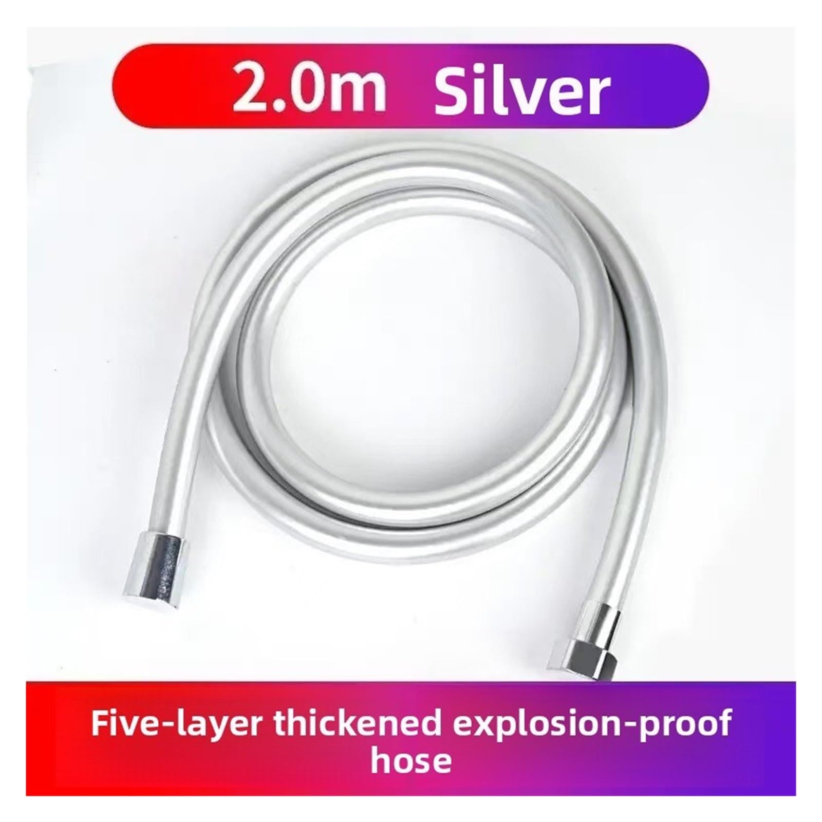 Tuyau De Douche En Silicone Super Doux 2m/1.5m/1.2m, Pistolet Anti-torsion, Tuyau De Salle De Bains En Métal, Long Tuyau D'eau, Tuyau En Pvc Élevé(2M-1Pcs)