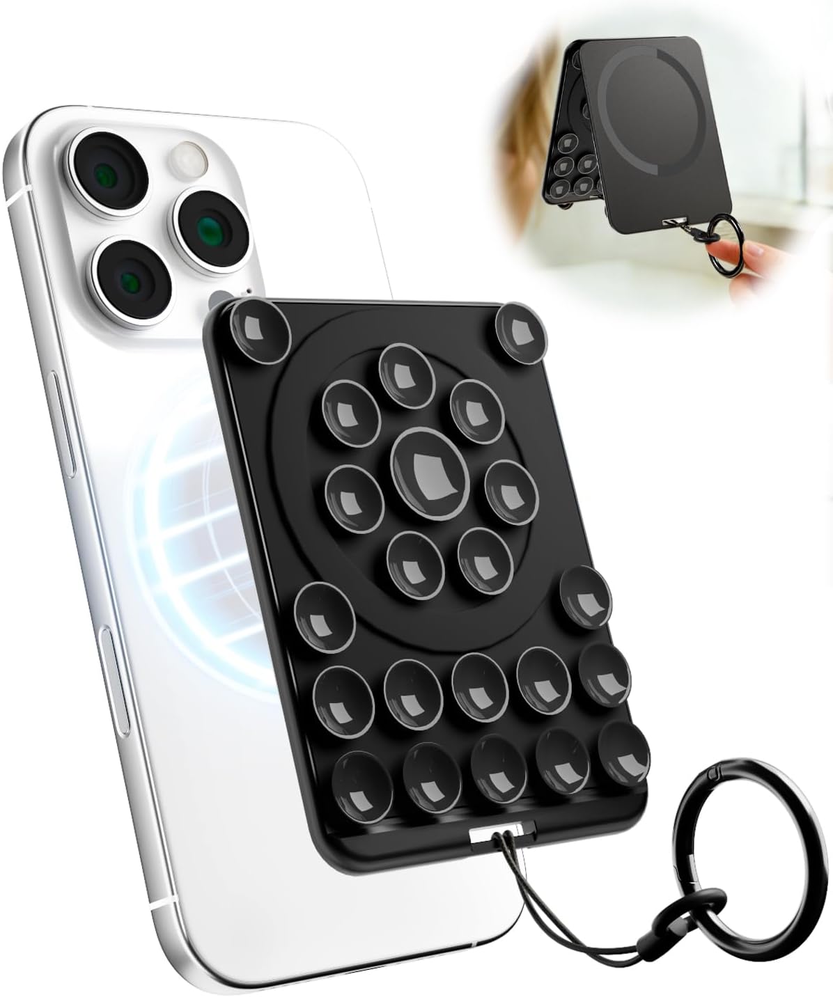 Sembo Magnetic Suction Phone Mount for MagSafe Case, Silicone Octo Cup Buddy Sticky Grip Holder for iPhone, Removable Hands-Free Selfie/Video for TikTok Influencers, Women Gift (Metal Black)