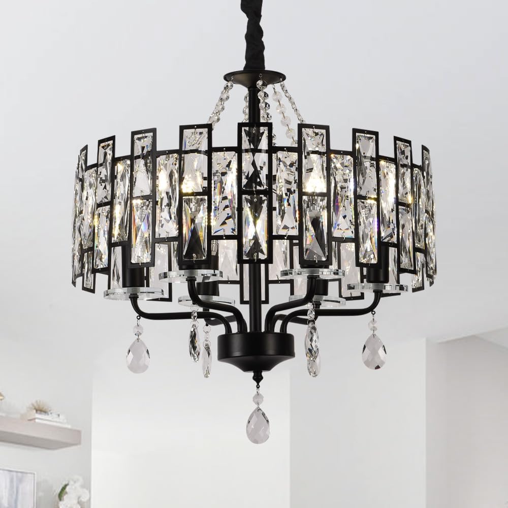 Modern Black Chandelier,8 Light Black Crystal Glass Shade,for Dining Room/Living Room/Home Foyer/Kitchen Island/Entrance/Bedroom (480 Black)