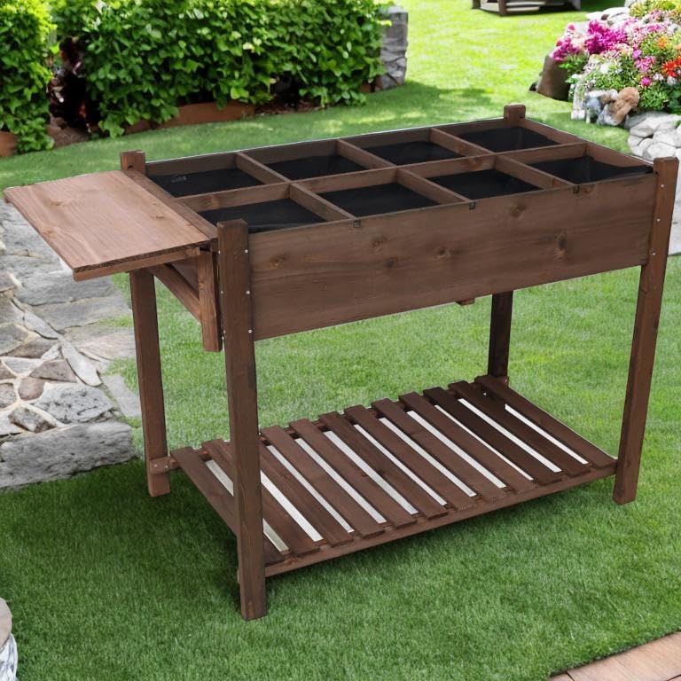 Jardinière surélevée pour jardiner sans mal de dos avec tablette rabattable